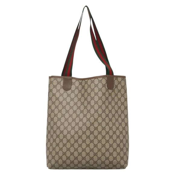 GUCCI GG Supreme Web Sherry Line Tote Bag PVC Beige Red 39 02 003 Auth 138451 - Picture 2 of 16